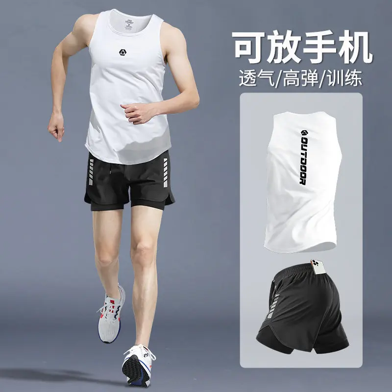 Running Gear Tank - ชุดวิ่งฤดูร้อนสำหรับผู้ชาย - ชุดมาราธอนระดับมืออาชีพ พร้อมเสื้อกล้าม/เสื้อยืดแห้งเร็ว และกางเกงขาสั้นสำหรับฝึกซ้อม ชุดกีฬา