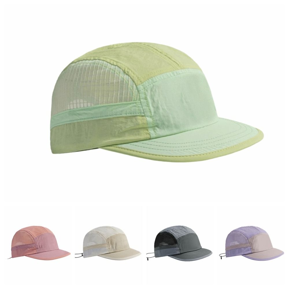 Running Cap Mesh - หมวกเบสบอลแบบแห้งเร็ว ลายบล็อกสี ทรงเรโทร 5 ชิ้น ชิ้นส่วนขอบหมวกนุ่ม